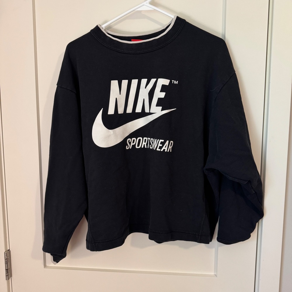Nike Sportswear Crewneck Sweatshirt Black White‎ Logo AJ7368-010 Mens Large